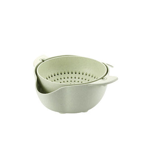 2-in-1 Multifunction Kitchen Colander/Strainer Bowl Set Double Layered Rotatable Drain Basket Washing Mixing Fruits Vegetables S